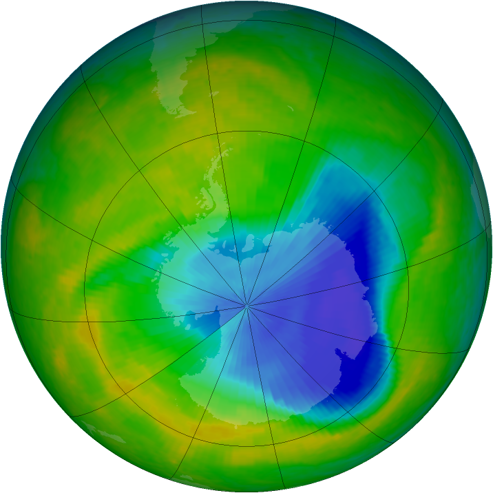 Antarctic ozone map for 09 November 2003